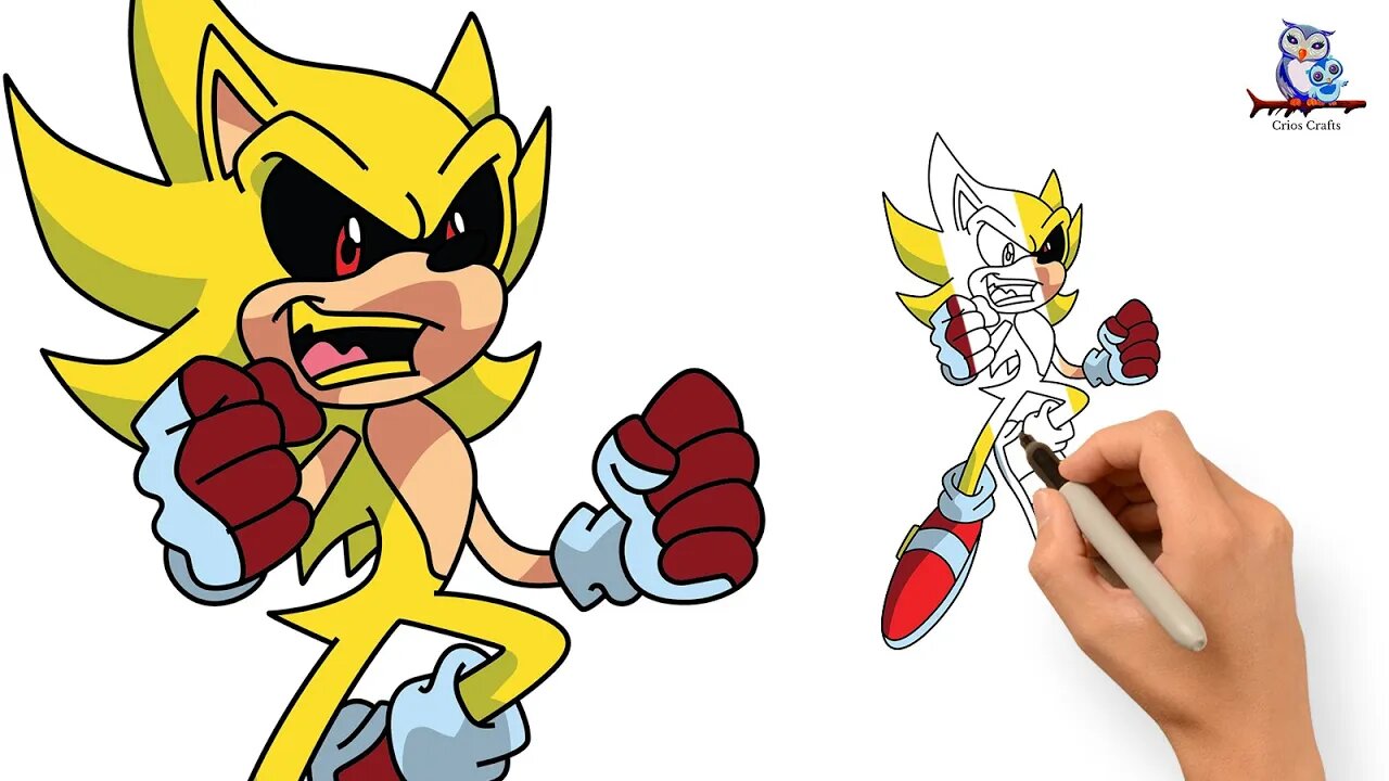 How to Draw Super Sonic EXE - Step by Step