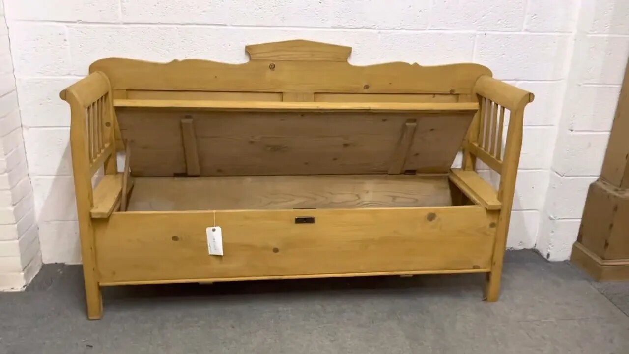 Large Hungarian Antique Pine Box Bench (S7408D) @Pinefinders Old Pine Furniture Warehouse
