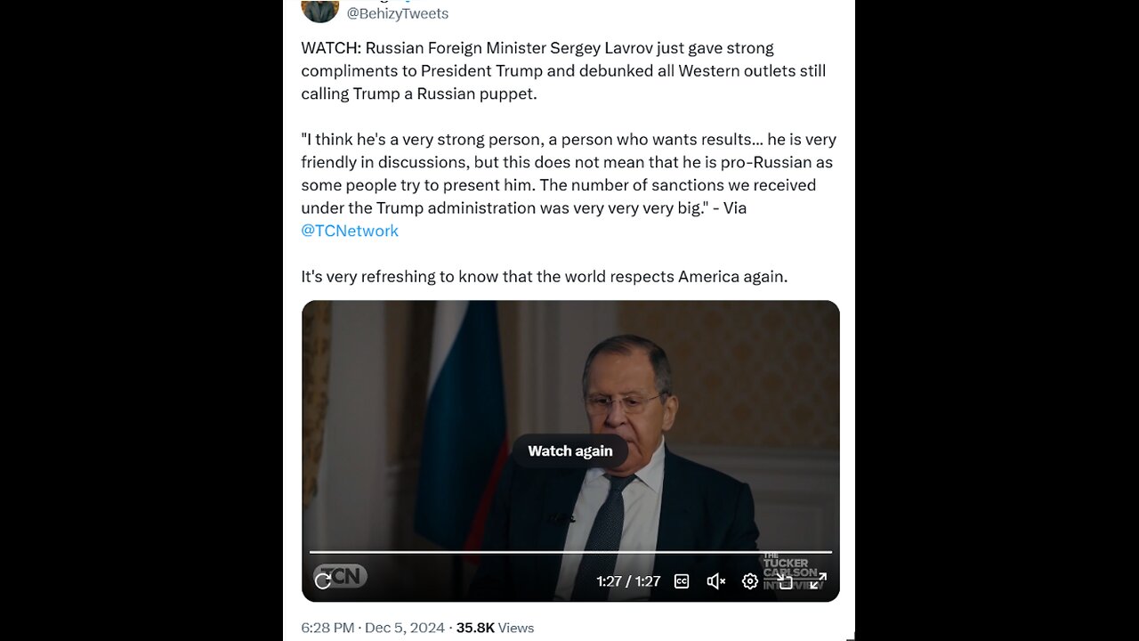 Russian Foreign Minister Sergey Lavrov just gave strong compliments to President Trump