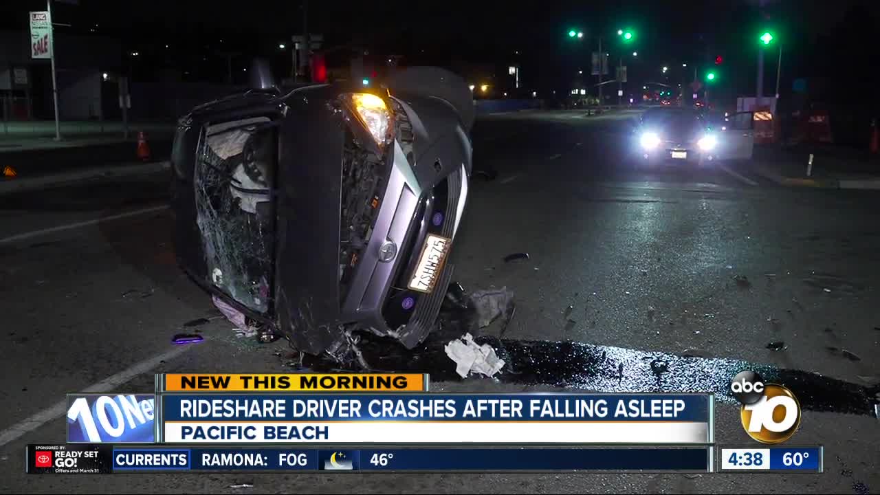 Rideshare driver falls asleep at wheel, crashes in Pacific Beach