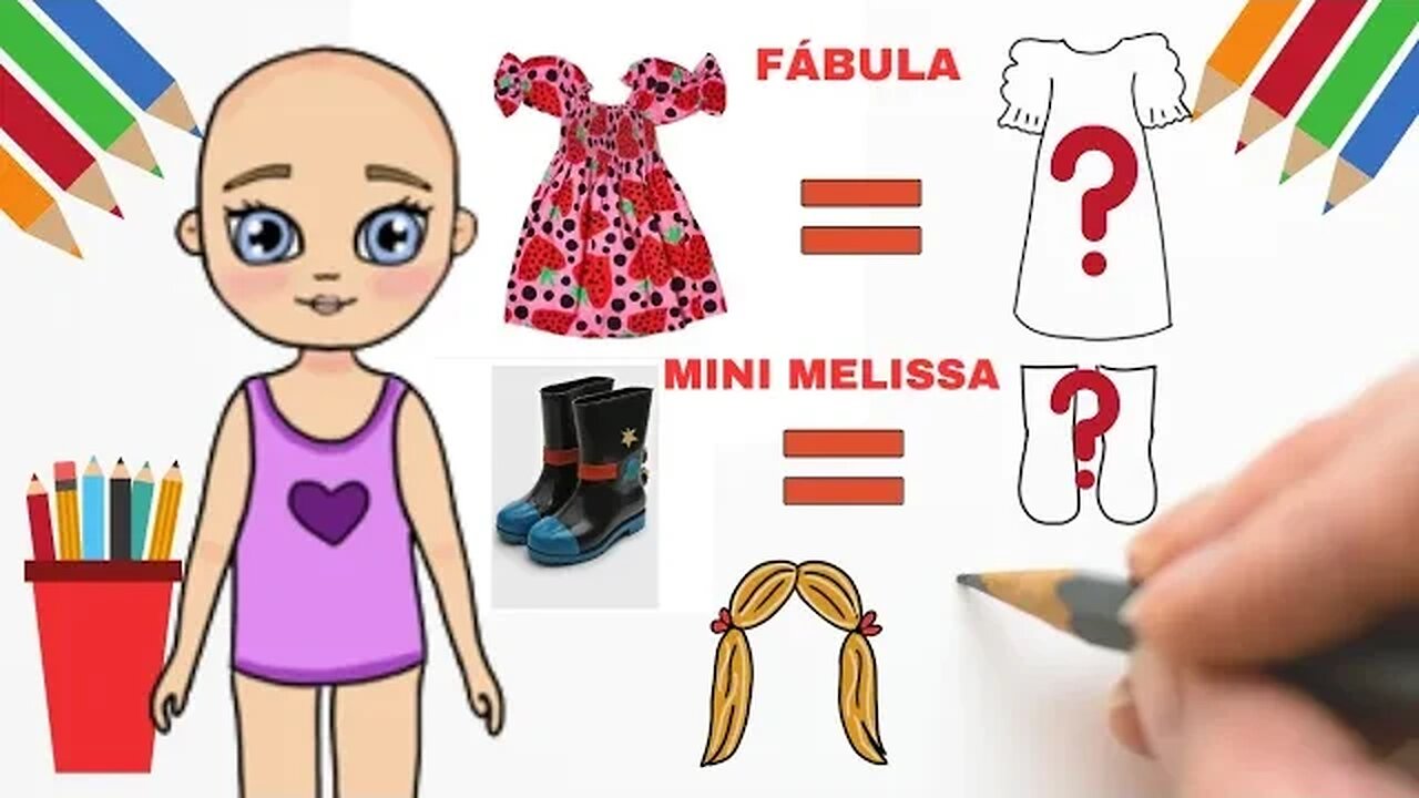 COMO DESENHAR VESTIDO FÁBULA E GALOCHA MINI MELISSA - FÁCIL DE FAZER #bonecadepapel #paperdolls