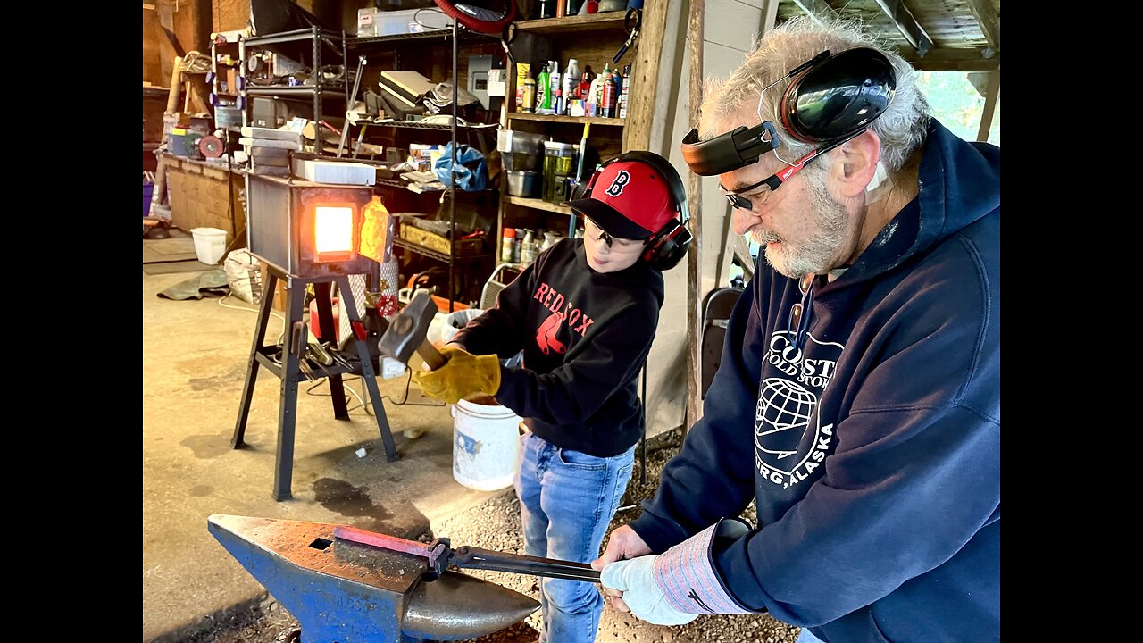 Grandpa and Grandson make a Railroad Spike Knife