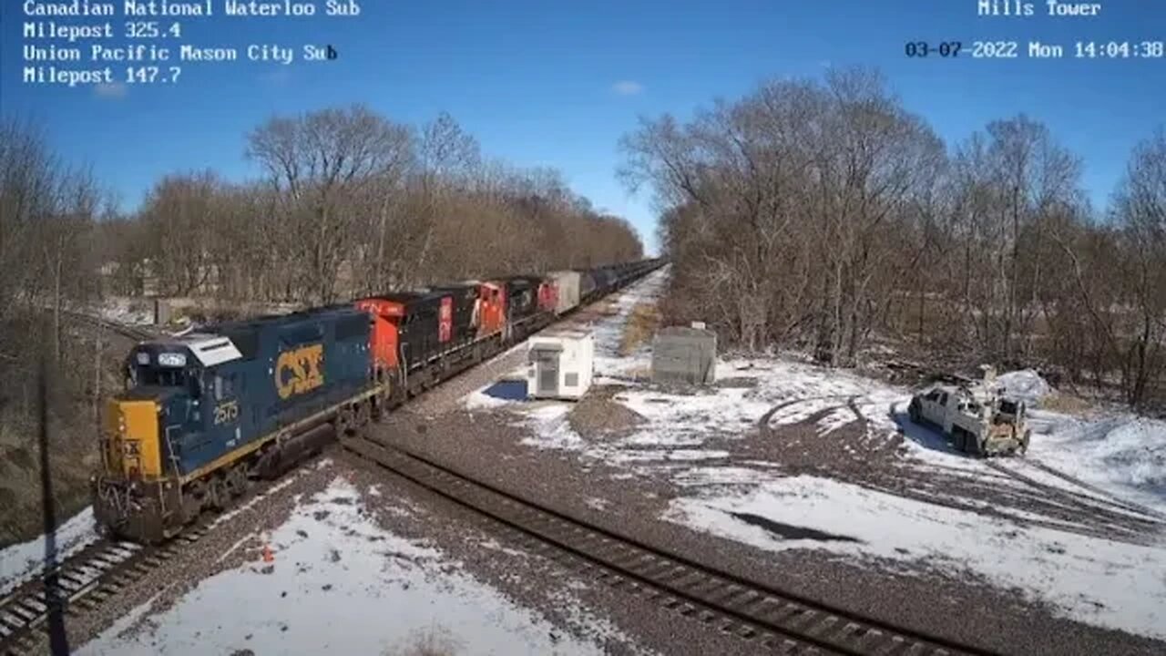WB CN U703 Empty Ethanol with CSX 2575 "GP38-2" Leading at Mills Tower on March 7, 2022