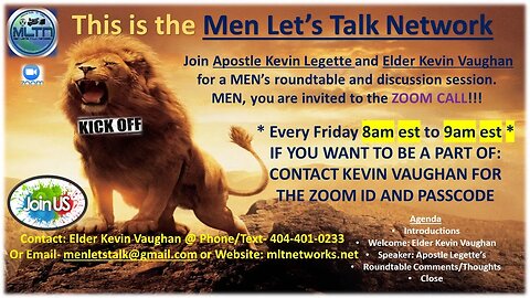 This is the Men's Let's Talk Network with Apostle Kevin Legette and Elder Kevin Vaughan- Praise GOD!