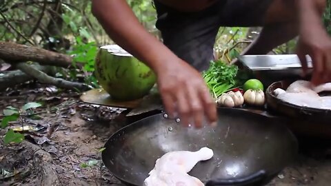 Cooking Coconut Chicken Leg Recipe eating so Yummy - Use Coconut water Cook Chicken Meat in F39 3