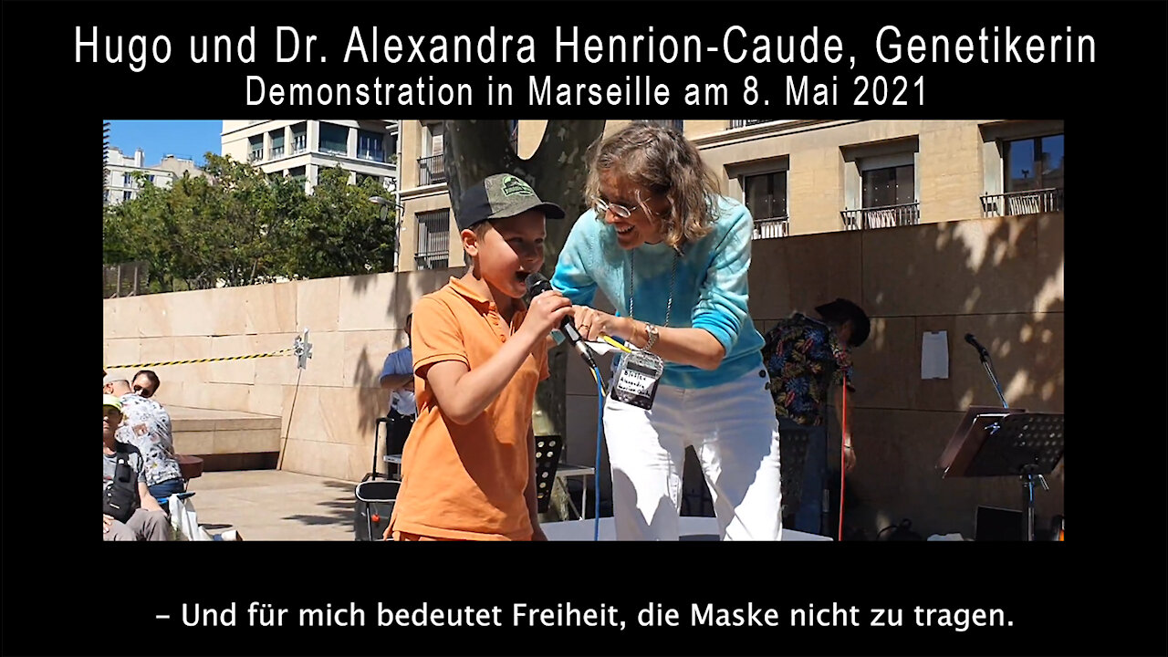 Hugo und Dr. Alexandra Henrion-Caude, französische Genetikerin. Demo in Marseille am 8. Mai 2021.