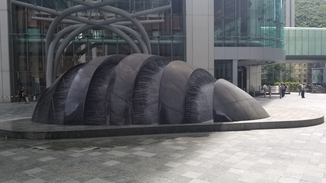 Water fountain shaped as a sliced egg made by marble stone in Hong Kong