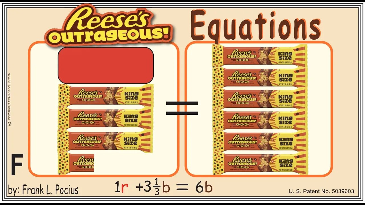 VISUAL REESES OUTRAGEOUS 1r+3.34b=6b EQUATION _ SOLVING EQUATIONS _ SOLVING WORD PROBLEMS