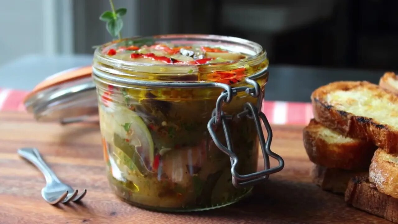 Eggplant Escabeche Recipe - Spicy Preserved Eggplant Relish - Cold Eggplant Salad