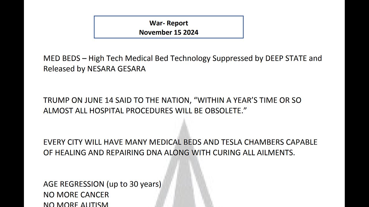 WAR - REPORT MEDBEDS