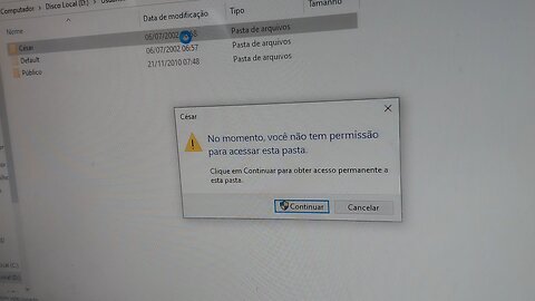 No momento você não tem permissão para acessar essa pasta - Backup