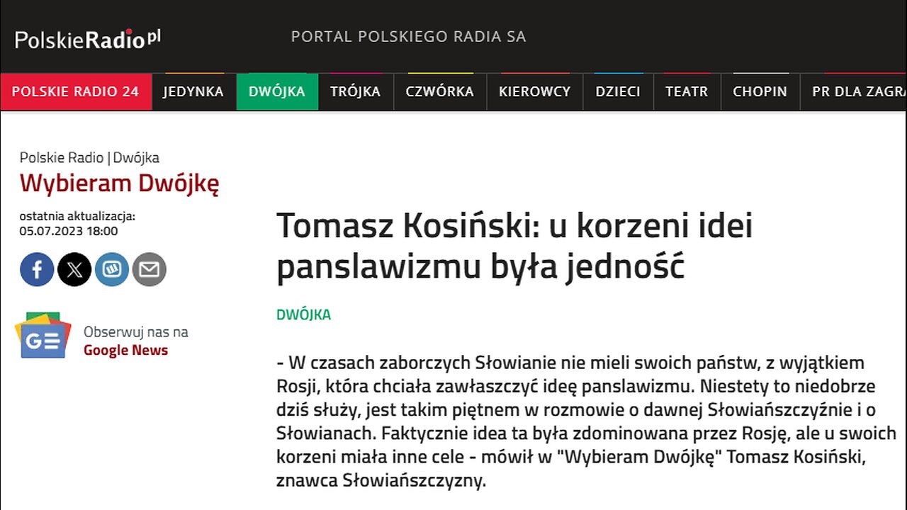 Polskie Radio 2: Tomasz J. Kosiński: u korzeni idei panslawizmu była jedność (wywiad z autorem)