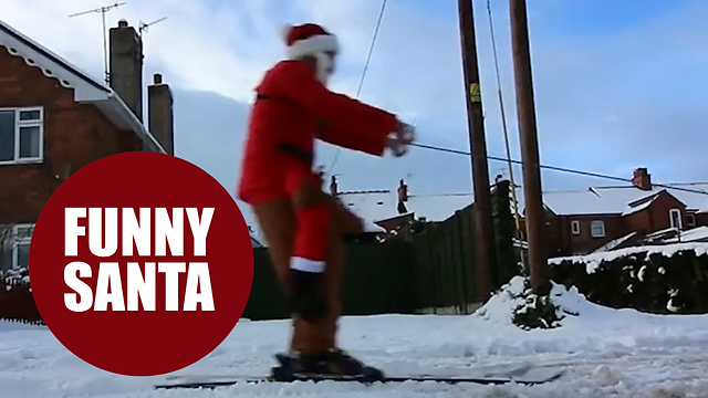 Hilarious moment Santa took advantage of the snow