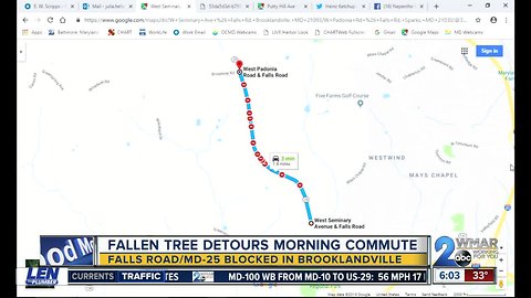 MDOT announces road closures on Falls Road due to fallen tree