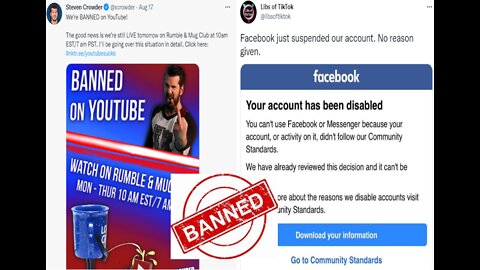 Steven Crowder Banned Off YouTube! Libs of Tik Tok Banned Off Facebook!