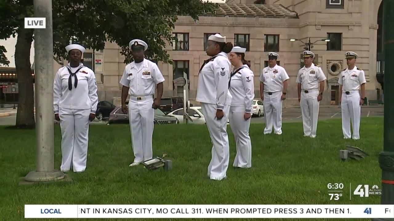 USS Kansas City crew raises flag over Union Station