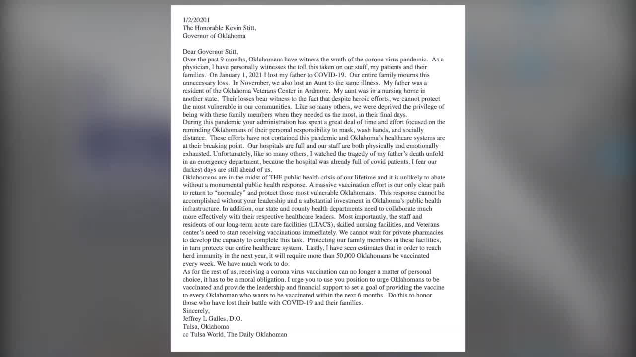 Tulsa doctor sends letter to governor