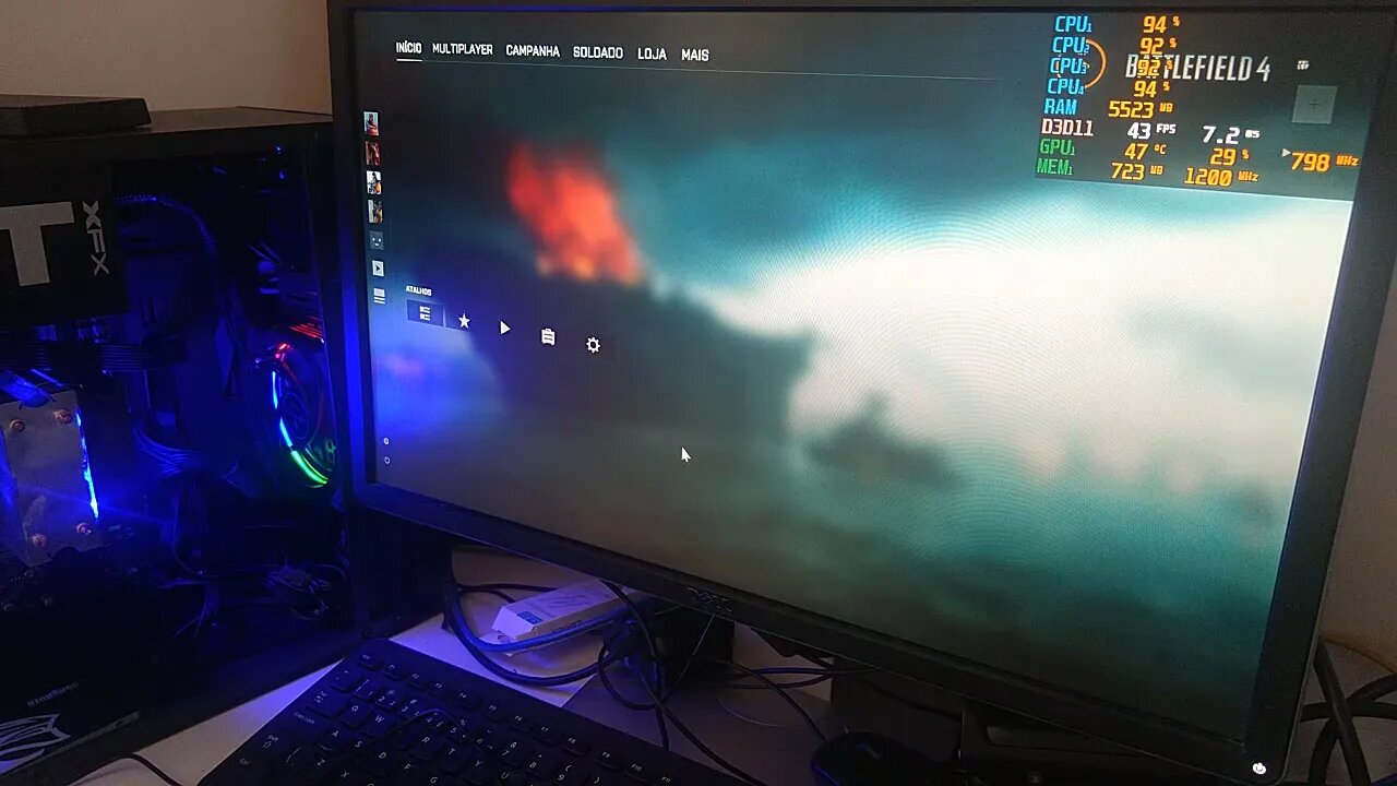 APU AMD A12-8870 com Radeon R7, testando Battlefield 4 em HD no mínimo.