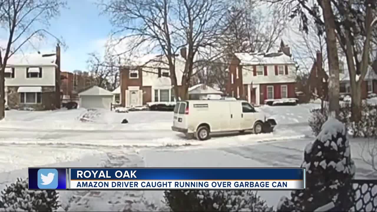 Amazon driver caught on camera crashing into garbage cans in Royal Oak