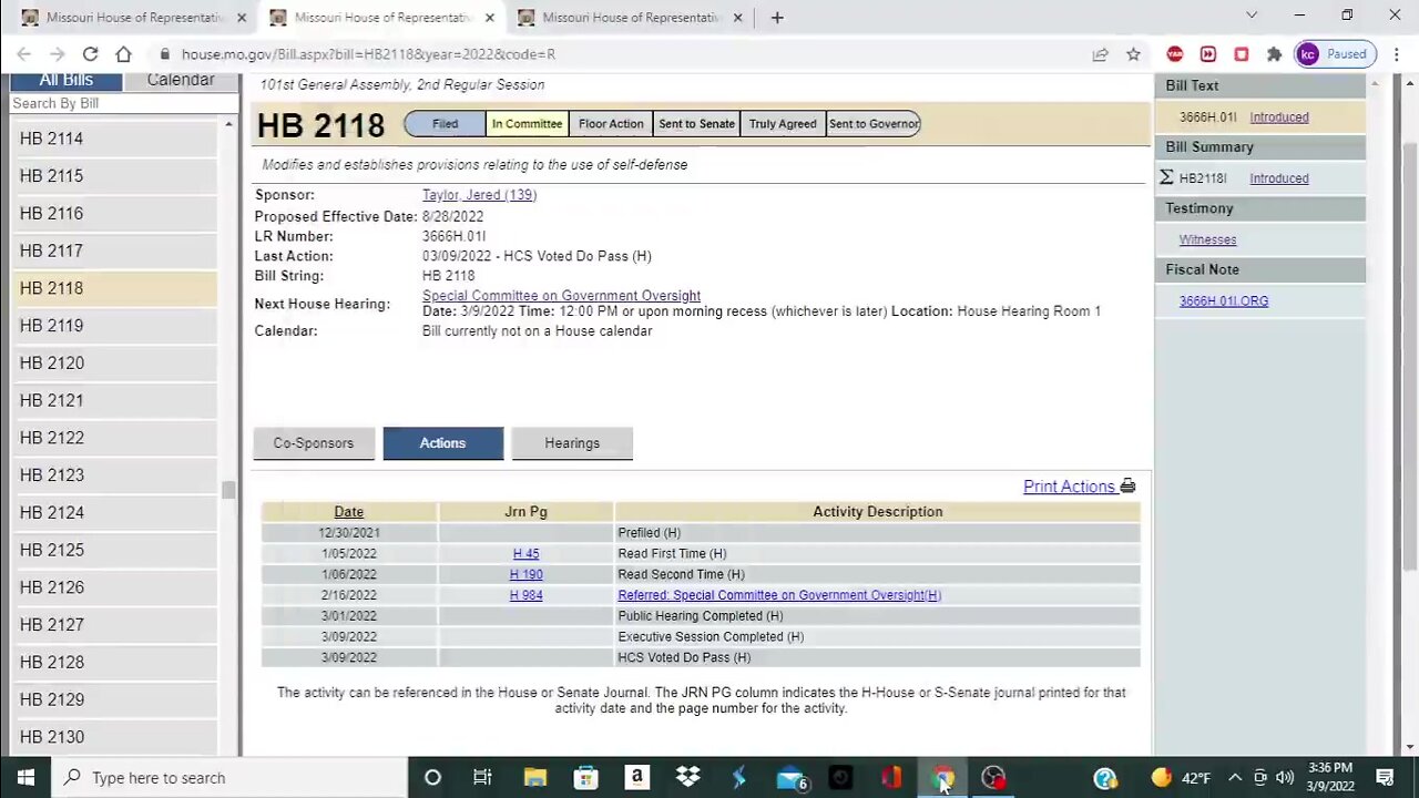 03 09 22 MO HB 2118 Passes Special Committee on Government Oversight 5-3!!