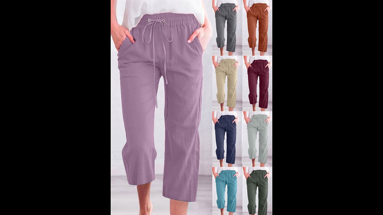 Women's Casual Summer Pants High Waisted Loose Yoga Sweatpants Crop Pants with Pockets