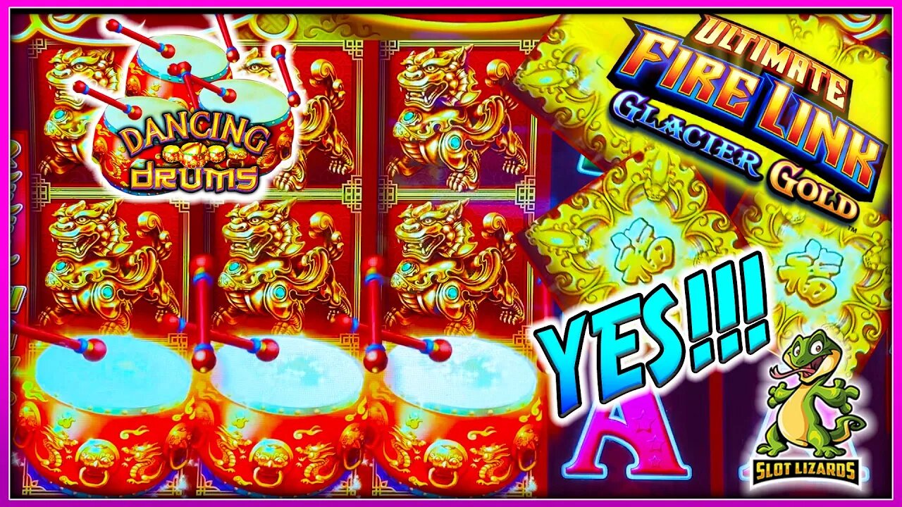 BETTER THAN JACKPOT BONUS ACTION! Dancing Drums VS Ultimate Fire Link Glacier Gold Slots