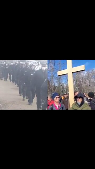 200 Tyrannical Agents Of The Canadian State Surround Church Building