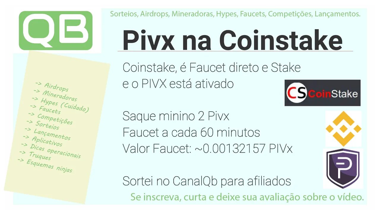 Coinstake está minerando Pivx, e você envia pra Binance