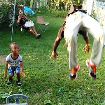Dad and Son Back Flip Win and Fail