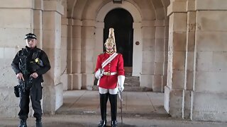 Tourist makes fun of the kings guard armed police tell them move away #horseguardsparade