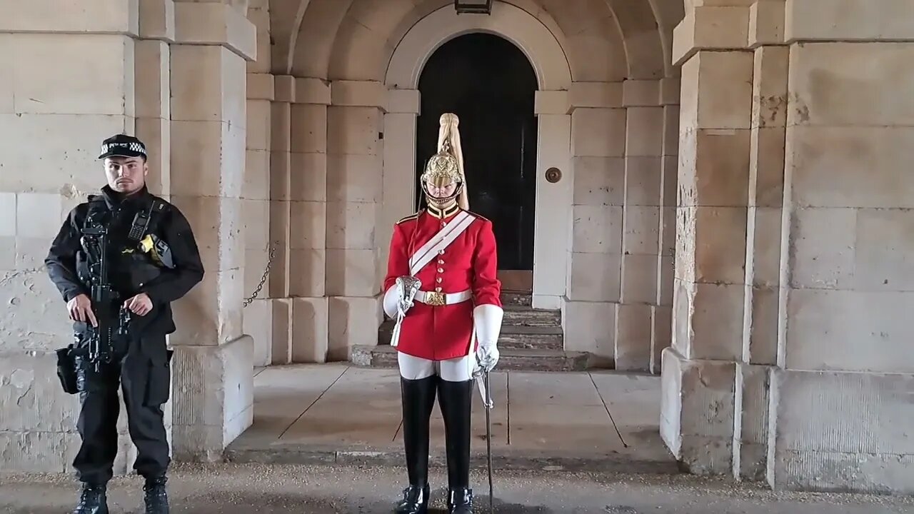 Tourist makes fun of the kings guard armed police tell them move away #horseguardsparade