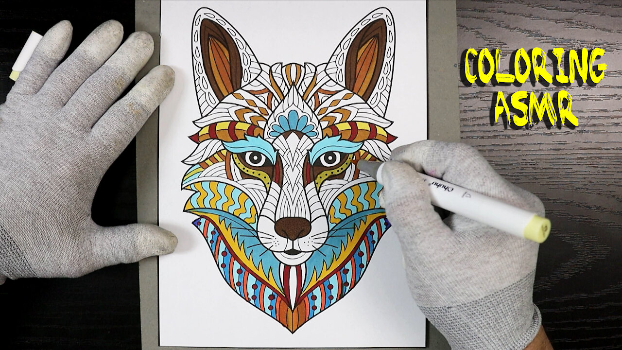 ASMR Coloring A Mandala Style Wolf-Full Version