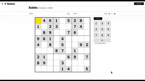 Sudoku 2023 10 09 easy - can you beat 4 minutes?