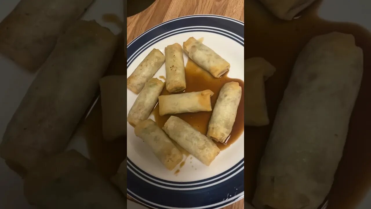 Vegetable Spring Rolls Coming Out of the Air Fryer