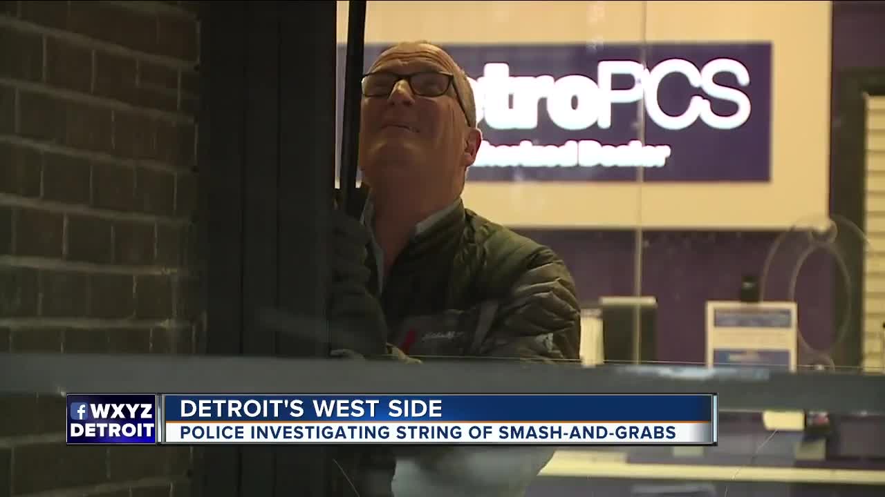 Police investigating at least three break-ins at cell phone stores on Detroit's west side