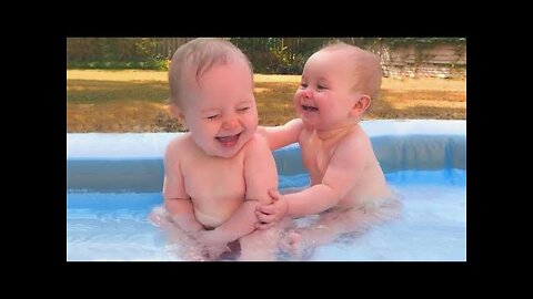 Funny Babies Playing With Water