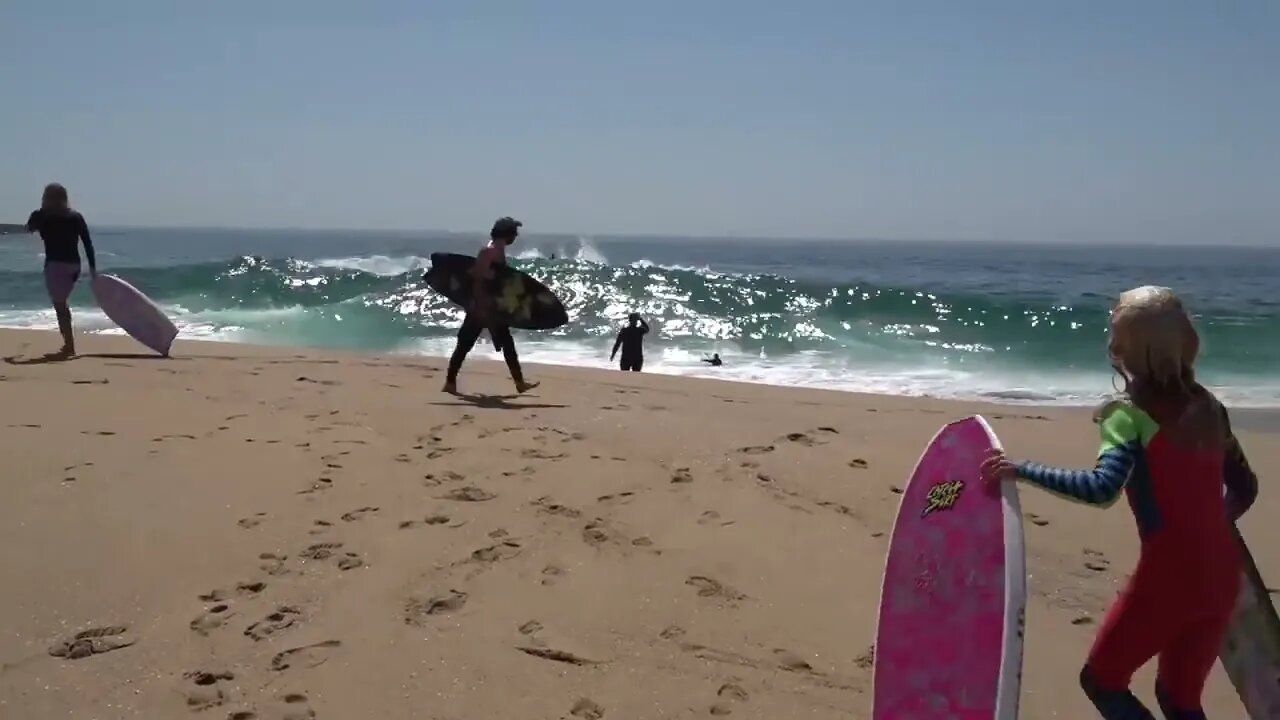 Surfing and Skimboarding WEDGE on massive HIGH TIDE