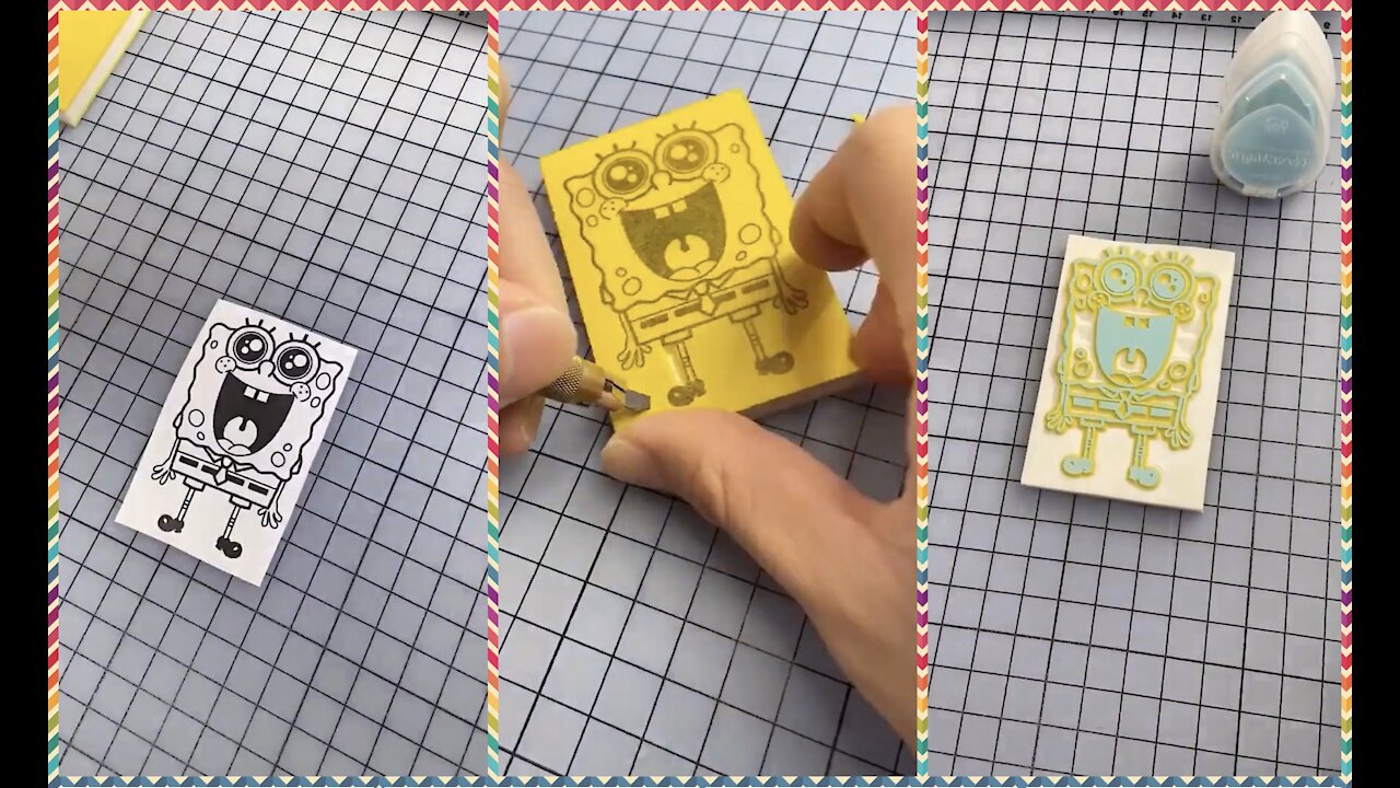 Spongebob rubber stamp DIY work in 40 seconds