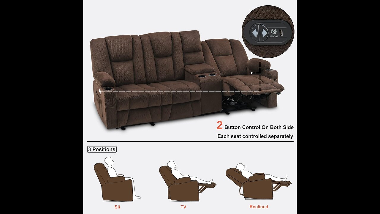 Power Reclining Sofa with Heat and Massage