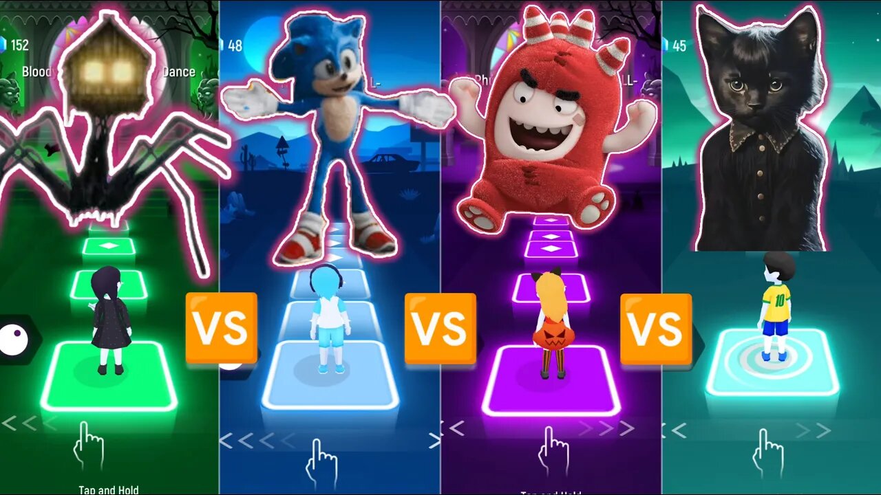 SPIDER HOME HEAD VS SONIC VS ODDBODS VS WEDNESDAY CAT | Tiles Hop