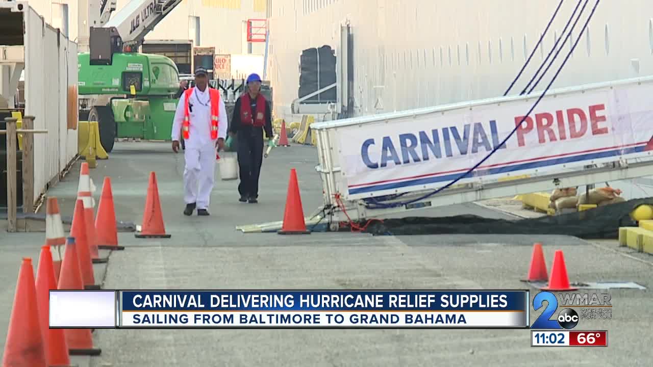 Carnival Pride bringing Hurricane Dorian relief supplies for Bahamian residents from Baltimore