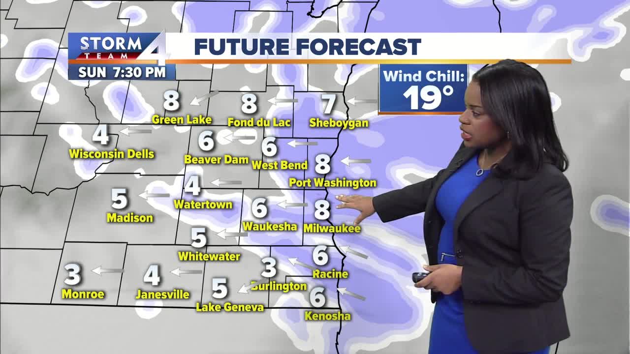 Snow moves in late afternoon Sunday