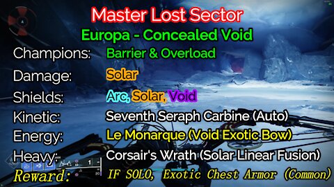 Destiny 2 Master Lost Sector: Europa - Concealed Void 11-29-21