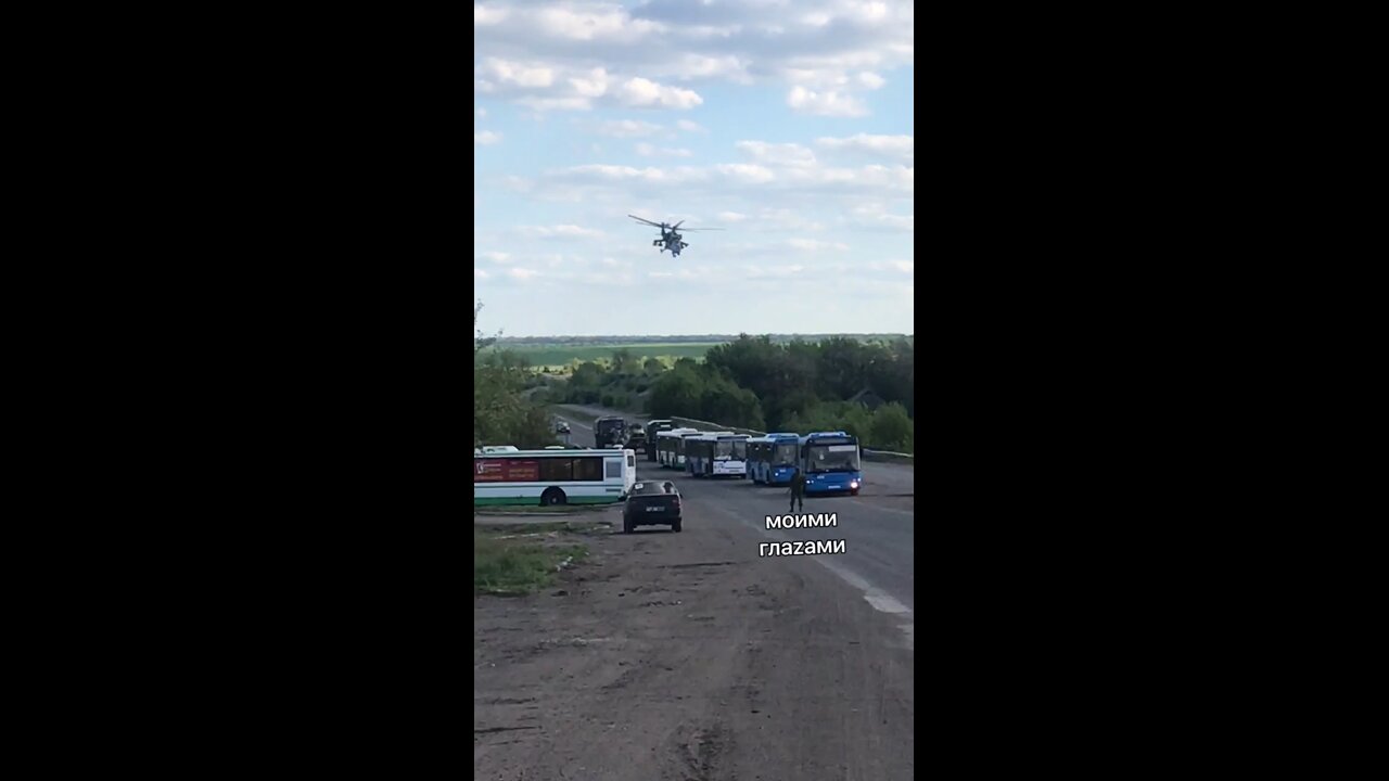 Departure of a column of buses with captured Ukrainian forces/nationalists from Azovstal from Mariupol