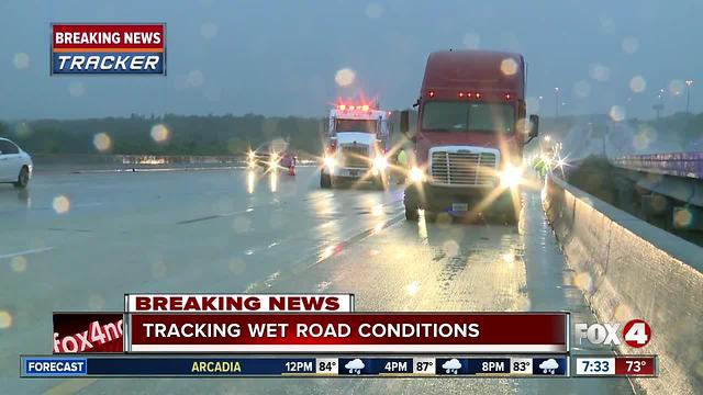 Tractor trailer crash slows northbound I-75 in Fort Myers