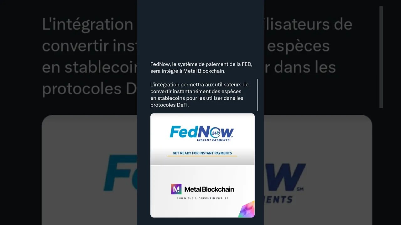 FedNow, le système de paiement de la FED, sera intégré à Metal Blockchain.