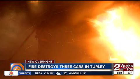 Fire destroys three cars in Turley near 61st Street