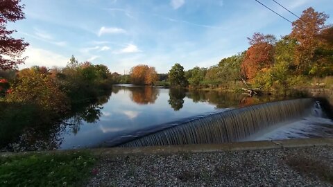 Tricentennial Park on Blackstone River in Sutton Massachusetts in Autumn Foliage