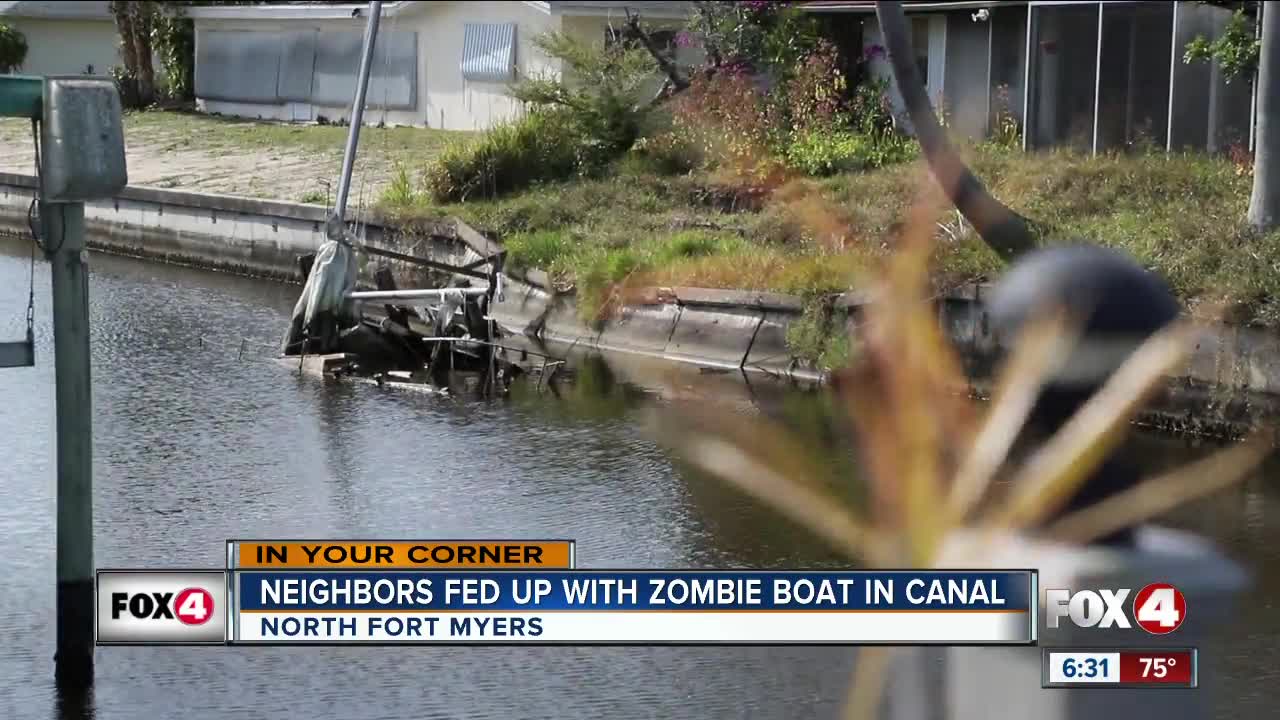 New year same boat, sunken boat in North Fort Myers canal still affecting neighborhood