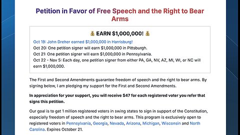 Elon Musk Offers Daily $1 Million Giveaway For Signers Of First & Second Amendment Petition